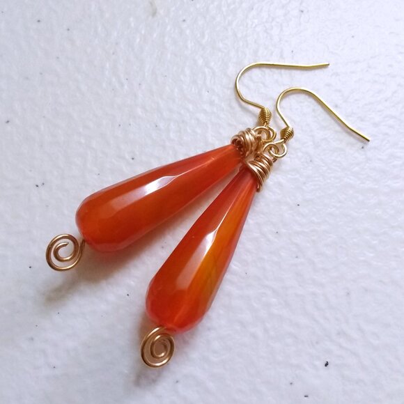 Singular Stunning Agate Drop Earrings! Vibrant Deep Orange! High Energy Vibes! - Picture 5 of 11